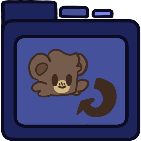 a blue file folder with a bear on it, an arrow curves to point from them to them.